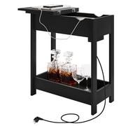 EUGAD Table d'Appoint avec Station de Charge, Table de Chevet avec Prise, Plateau Rabattable, 2 Ports USB, 2 Prises, 3 Niveaux de Rangement, Noir, 0002CHJ