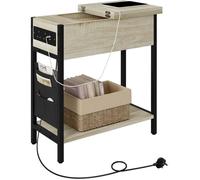 EUGAD Table d'appoint avec USB+Prises, Table Basse avec Pochette, Bout de Canapé, Plateau Rabattable, Chêne Clair E0AG0096
