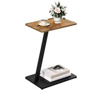 EUGAD Table d'Appoint en Forme C, Bout de Canapé, Petite Table Basse, en MDF et Métal, pour Salon, Chambre, Balcon, 48x33x64cm,Marron Rustique+Noir