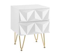 EUGAD Table de Chevet avec 2 Tiroirs à Effet 3D, Table de Nuit Adulte, Design Moderne, pour Chambre à Coucher, Salon, 40x40x53 cm, MDF et Métal, Blanc + Doré, 0001CTG