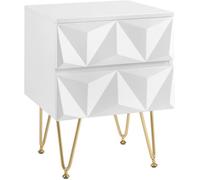 EUGAD Table de Chevet avec 2 Tiroirs à Effet 3D, Table de Nuit en MDF et Métal, 40x40x53 cm, Blanc+Doré E0EG0021