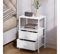 EUGAD Table de Chevet avec 2 Tiroirs en Tissu et Compartiment Ouvert, 40x30x60 cm, Table de Nuit, Moderne, en Bois d'Ingénierie et Métal, Blanc, 0009CTG