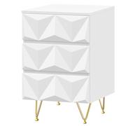 EUGAD Table de Chevet avec 3 Tiroirs à Effet 3D, Table de Nuit Adulte, Design Moderne, 40x40x62,5 cm, pour Chambre à Coucher, Salon, MDF et Métal, Blanc + Doré, 0004CTG