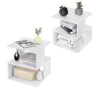 EUGAD Table de Chevet Blanc Lot de 2, Table d’appoint Design Moderne, Petite Bibliothèque avec 2 Étagères, 40x40x43,5cm, 0166ZZ-2