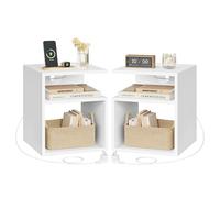 EUGAD Table de Chevet Connectée, Lot de 2, Table de Nuit avec Prise Intégrée, 2 Prises AC, 1 Port USB, 1 Port Type-C, 2 Compartiments Ouverts, en Bois d'Ingénierie, Blanc