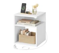 EUGAD Table de Chevet Connectée, Table de Nuit avec Prise Intégrée, 2 Prises AC, 1 Port USB, 1 Port Type-C, 2 Compartiments Ouverts, en Bois d'Ingénierie, Blanc