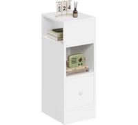 EUGAD Table de Chevet Étroite,Meuble de Rangement Compacte,avec 2 Compartiments Ouverts et 1 Tiroir,25x30x66cm,Blanc 0179ZZ
