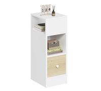 EUGAD Table de Chevet Étroite, Table de Nuit avec 2 Compartiments Ouverts et 1 Tiroir, 25x30x66cm, Compact, pour Chambre à Coucher, Salon, en Aggloméré, Blanc et Chêne Clair, 0011CTG