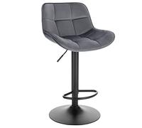 EUGAD Tabouret Bar, Chaise de Bar Pivotante, avec Repose-Pieds et Dossier, pour Bistro, Restaurant, Cuisine, Hauteur Réglable, en Velours, Gris Foncé