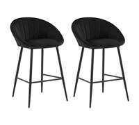 EUGAD Tabouret Bar, Lot de 2, Chaise de Cuisine Haute Fixe, en Velours, Siège Rembourré, avec Dossier en Coquillage, avec Pieds en Métal et Repose-Pieds, Noir, 1078BY-2