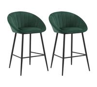 EUGAD Tabouret Bar, Lot de 2, Chaise de Cuisine Haute Fixe, en Velours, Siège Rembourré, avec Dossier en Coquillage, avec Pieds en Métal et Repose-Pieds, Vert foncé, 1080BY-2