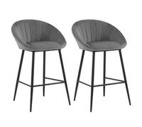 EUGAD Tabouret Bar, Lot de 2, Chaise de Cuisine Haute Fixe, en Velours, Siège Rembourré, avec Dossier en Coquillage, avec Pieds en Métal et Repose-Pieds, Gris foncé, 1079BY-2