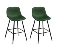 EUGAD Tabouret Bar, Lot de 2, Chaise Haute Cuisine, en Velours, Siège Rembourré, avec Dossier et Repose-Pieds, Pieds en Métal, Vert foncé, 1089BY-2
