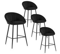 EUGAD Tabouret Bar, Lot de 4, Chaise de Cuisine Haute Fixe, en Velours, Siège Rembourré, avec Dossier en Coquillage, avec Pieds en Métal et Repose-Pieds, Noir, 1078BY-4