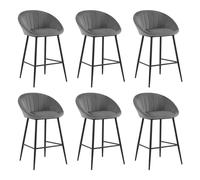 EUGAD Tabouret Bar, Lot de 6, Chaise de Cuisine Haute Fixe, en Velours, Siège Rembourré, avec Dossier en Coquillage, avec Pieds en Métal et Repose-Pieds, Gris foncé, 1079BY-6