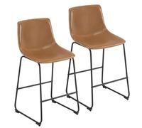 EUGAD Tabouret de Bar en Similicuir, Lot de 2, Siège Rembourré, Chaise Haute Cuisine, avec Dossier, Pieds en Métal, avec Repose-Pieds, Marron, 1071BY-2