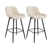 EUGAD Tabouret de Bar Lot de 2, Chaise de Bar avec Dossier, Tabouret Ergonomique avec Pieds et Repose-Pieds Métalliques, Tabouret Velours Rembourré, pour Bar, îlot de Cuisine, Crème, 1094BY-2