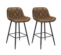 EUGAD Tabouret de Bar Lot de 2, Chaise de Bar avec Dossier, Tabouret Ergonomique avec Pieds et Repose-Pieds Métalliques, Tabouret Similicuir Rembourré, pour Bar, îlot de Cuisine, Brun foncé, 1096BY-2
