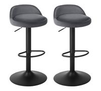 EUGAD Tabouret de Bar Lot de 2 Chaise de Bar en Velours Tabouret de Comptoir Pivotant Hauteur Réglable, avec Dossier et Repose-Pieds Hauteur du Siège 62-84cm Gris foncé 0823BY-2
