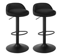 EUGAD Tabouret de Bar Lot de 2 Chaise de Bar en Velours Tabouret de Comptoir Pivotant Hauteur Réglable, avec Dossier et Repose-Pieds Hauteur du Siège 61-82cm Noir 0824BY-2