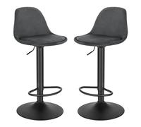 EUGAD Tabouret de Bar Lot de 2, pour Îlot de Cuisine, Bar, Salle à Manger, Réglable en Hauteur et Pivotante, avec Dossier, Repose-Pieds, en Velours, Gris Foncé