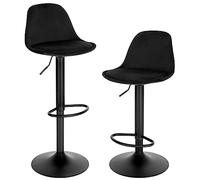 EUGAD Tabouret de Bar Lot de 2, pour Îlot de Cuisine, Bar, Salle à Manger, Réglable en Hauteur et Pivotante, avec Dossier, Repose-Pieds, en Velours, Noir