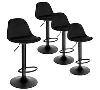 EUGAD Tabouret de Bar Lot de 4, pour Îlot de Cuisine, Bar, Salle à Manger, Réglable en Hauteur et Pivotante, avec Dossier, Repose-Pieds, en Velours, Noir
