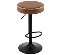 EUGAD Tabouret de Bar, Tabouret de Cuisine Haut, Pivotant avec Repose-Pieds, Rond à Hauteur Réglable, avec Siège Rembourré en Similucuir Vintage, Marron, 1085BY-1