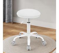 EUGAD Tabouret de Bureau à roulettes, Chaise de Maquillage Pivotante à 360° avec Siège Rond Réglable en Hauteur Entre 45,5-57,5 cm, Similicuir, Blanc, 0180BGY