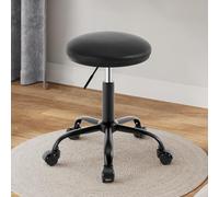 EUGAD Tabouret de Bureau à roulettes, Chaise de Maquillage Pivotante à 360° avec Siège Rond Réglable en Hauteur Entre 45,5-57,5 cm, Similicuir, Noir, 0179BGY