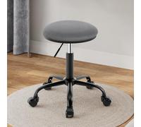 EUGAD Tabouret de Bureau à roulettes, Chaise de Maquillage Pivotante à 360° avec Siège Rond Réglable en Hauteur Entre 45,5-57,5 cm, sans Dossier, en Velours, Gris Foncé, 0178BGY