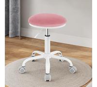 EUGAD Tabouret de Bureau à roulettes, Chaise de Maquillage Pivotante à 360° avec Siège Rond Réglable en Hauteur Entre 45,5-57,5 cm, Velours, Rose, 0177BGY