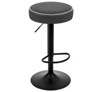 EUGAD Tabouret de Cuisine Haut, Tabouret de Bar Rond à Hauteur Réglable, Pivotant, avec Repose-Pieds, Siège Rembourré en Similicuir Vintage, Anthracite, 1086BY-1