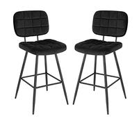 EUGAD Tabourets Bar Lot de 2, Chaise de Bar, avec Dossier, Repose-Pieds, Siège rembourré, en Velours et Métal, Noir, 1042BY-2