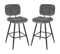 EUGAD Tabourets Bar Lot de 2, Chaise de Bar, avec Dossier, Repose-Pieds, Siège rembourré, en Velours et Métal, Gris foncé,1043BY-2