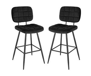 EUGAD Tabourets Bar Lot de 2, Chaise de Bar, avec Dossier, Repose-Pieds, Siège rembourré, en Velours et Métal, Noir, 1042BY-2