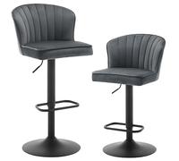 EUGAD Tabourets Bar Lot de 2, Chaise de Cuisine Pivotante, Réglable en Hauteur, Tabouret en Velours Hauts avec Dossier en Forme de Coquille, Repose-Pieds, Socle Rond Métal, Gris Foncé, 1056BY-2