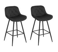 EUGAD Tabourets de Bar Lot de 2, Chaise de Bar avec Dossier, Pieds et Repose-Pieds Métalliques, en Velours, Siège Rembourré, pour Bar, îlot de Cuisine, Noir, 1068BY-2