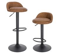 EUGAD Tabourets de Bar Lot de 2, Chaise de Bar en Similicuir, Pivotant, Hauteur Réglable, avec Dossier et Repose-Pieds, Hauteur du Siège 61-82cm, Brun, 0914BY-2