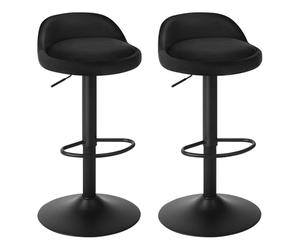 EUGAD Tabourets de Bar Lot de 2, en Velours, Tabouret de Comptoir Pivotant et Hauteur Réglable, avec Dossier et Repose-Pieds, Hauteur du Siège 62-84cm, Noir 0824BY-2