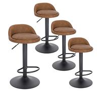 EUGAD Tabourets de Bar Lot de 4, Chaise de Bar en Similicuir, Pivotant, Hauteur Réglable, avec Dossier et Repose-Pieds, Hauteur du Siège 61-82cm, Brun 0914BY-4