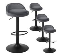 EUGAD Tabourets de Bar Lot de 4, Chaise de Bar en Velours, Pivotant et Hauteur Réglable, avec Dossier et Repose-Pieds, Hauteur du Siège 62-84cm, Gris foncé 0823BY-4