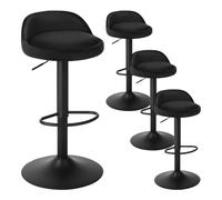 EUGAD Tabourets de Bar Lot de 4, Chaise de Bar en Velours, Pivotant et Hauteur Réglable, avec Dossier et Repose-Pieds, Hauteur du Siège 62-84cm, Noir 0824BY-4