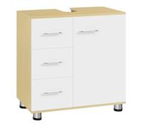 EUGAD Waschbeckenunterschrank mit 3 Schubladen, 2 Fächern, Badezimmerschrank Badschrank mit verstellbarem Einlegeboden, 60x60x30 cm, Weiß + Helle Eiche