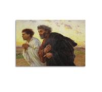 Eugène Burnand Fine Artwork Poster The Disciples Peter and John Running to The Sepulchre on The Morning of The Resurrection Canvas Wall Art Prints Hanging Photo Idea Decor 40 x 60 cm