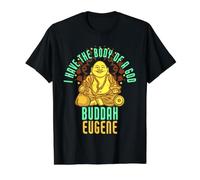 Eugene Dit Fat Buddah Nom Amusant Eugene T-Shirt Graphique avec Valeur, Homme, Noir, M