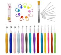 EUGENEKELLY Lot de 14 crochets colorés (2 à 10 mm) en aluminium avec aiguilles à coudre, marqueurs de maille et un mètre ruban, kit de crochet pour débutants et amateurs de crochet