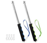 EUGENEKELLY Lot de 2 mâts télescopiques de 2 m - En acier inoxydable - Avec 4 clips - Crochets - Extensible - Pour voyage, camping, guides, enseignants (bleu et vert)