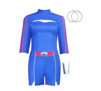 Euholute Costume de zombie Addison pour femme avec chemise courte et pantalon bleu avec perruque pour costume d'Halloween, Bleu 1, 3XL