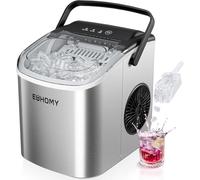 EUHOMY Countertop Ice Maker Machine with Handle, 26lbs in 24Hrs, 9 Ice Cubes Ready in 6 Mins, Auto-Cleaning Portable Ice Maker with Basket and Scoop, for Home/Kitchen/Camping/RV. (Silver)